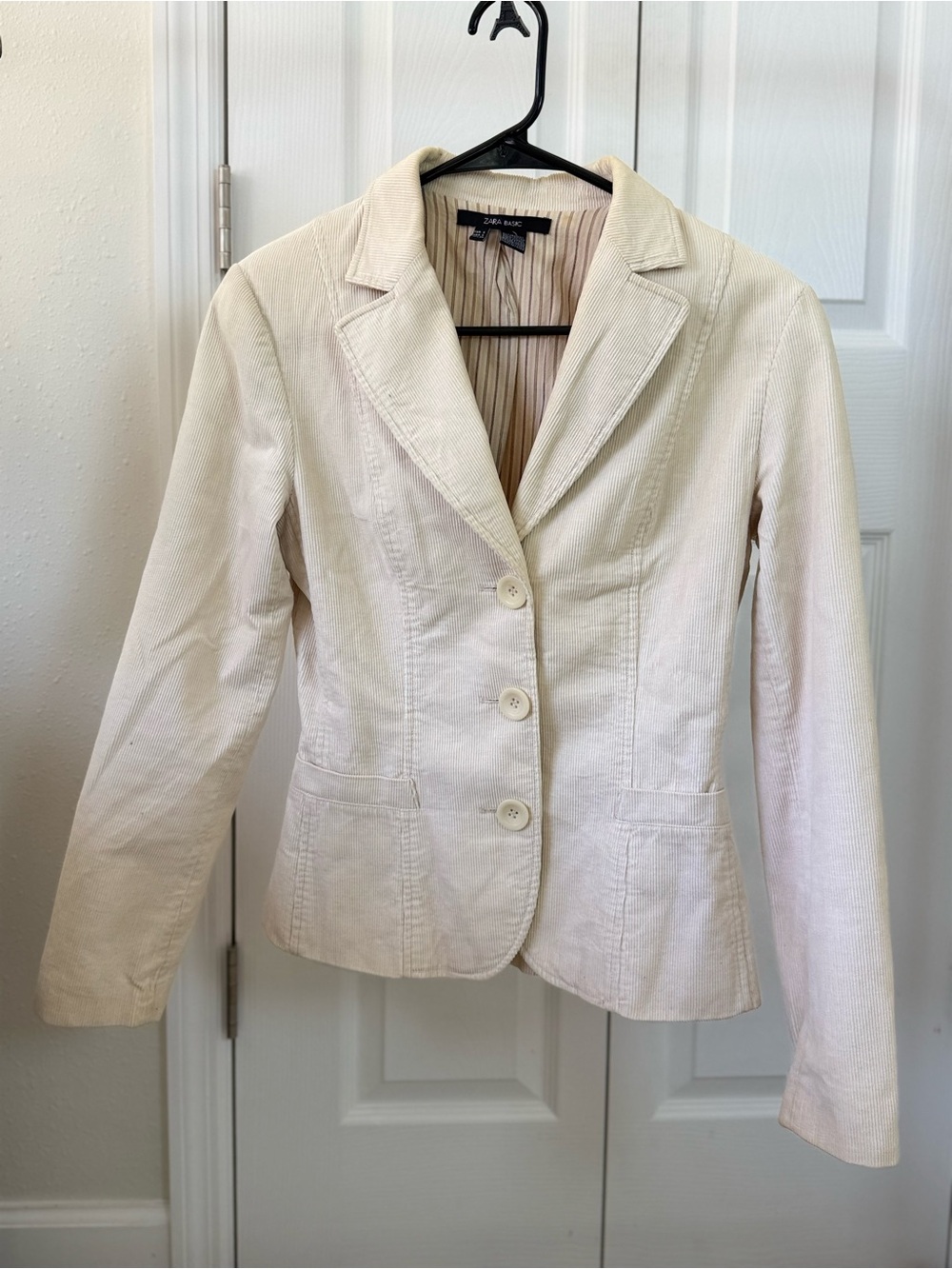 Zara Light Cream Corduroy Tailored Blazer